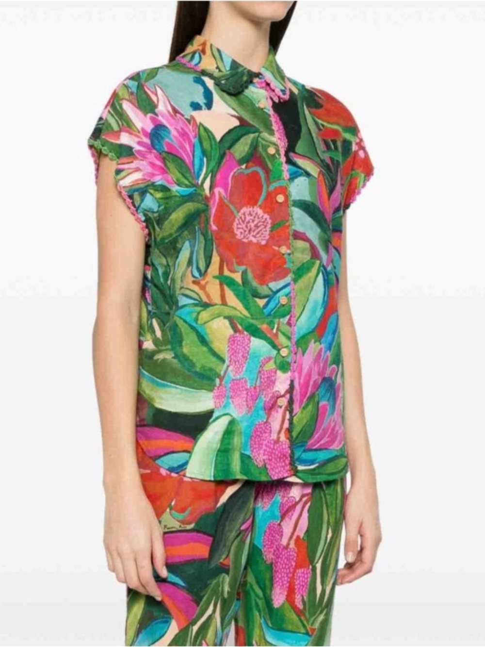 FARM Rio Jardin De Reve Shirt Size XS NWT Tropical Linen Multicolor - Picture 9 of 16